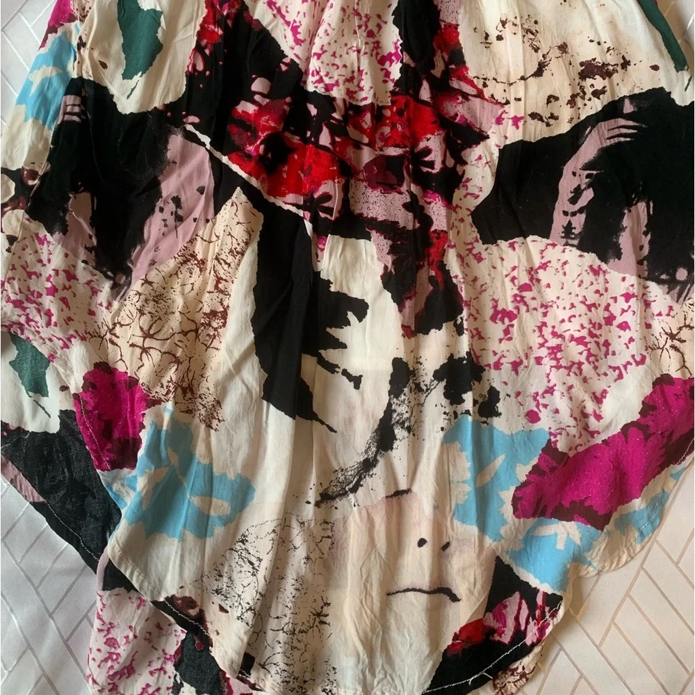 Funky unique artsy colorful mid length skirt elastic waist lined pop art print - Picture 3 of 12
